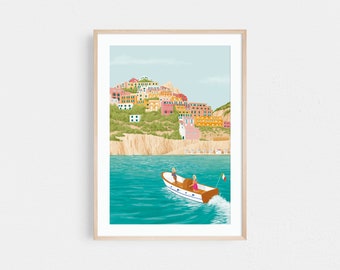 Positano, Amalfi coast art print, Italy travel poster, Europe poster, Travel print, Anniversary gift, Housewarming gift, Birthday present