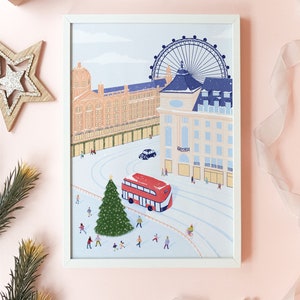 London Christmas print, Holiday mantel decor, Fireplace Christmas decor, Holiday decor, Travel Christmas poster