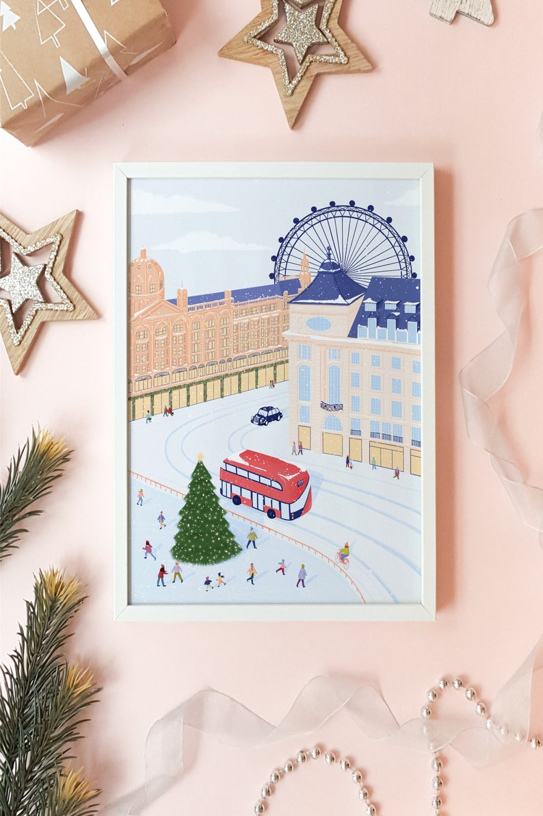 London Christmas print, Holiday mantel decor, Fireplace Christmas decor, Holiday decor, Travel Christmas poster