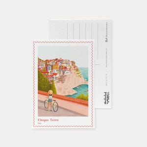 Cinque Terre Reisepostkarte, Reiseandenken, Italien illustrierte Postkarte, italienische Postkarte, Überraschungsreise offenbaren, Reisegeschenk, Minidruck