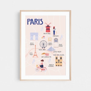 Map of Paris, Paris city map, illustrated map of Paris | Living room and office wall art | Paris city print with eco friendly packaging