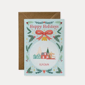 Tarjeta navideña de viaje con adornos de Reikiavik, tarjeta navideña para viajeros, tarjeta festiva de viaje, tarjeta de felicitación, tarjeta de felices fiestas, tarjeta de Navidad