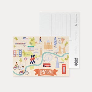 London Karte Postkarte, Karte von London, Reiseillustrationspostkarte, Überraschungsreise offenbaren, Reisegeschenk, illustrierte Postkarte, Reiseandenken