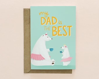 Cute polar bear Dad card, Best Dad birthday card, Funny Fathers day card from wife, from daughter or from son | Plastic free card