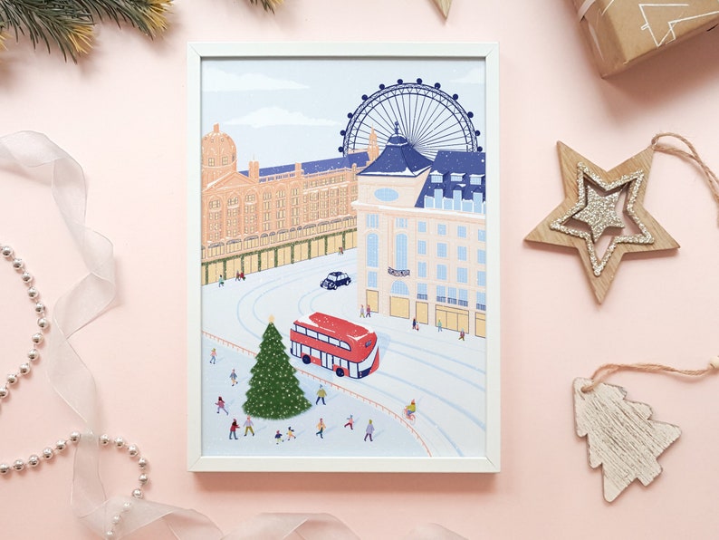 London Christmas print, Holiday mantel decor, Fireplace Christmas decor, Holiday decor, Travel Christmas poster