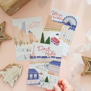 Travel Christmas card pack, Pack of 3 assorted cards, Holiday card set for traveler, Travel Christmas card set, plastic free card