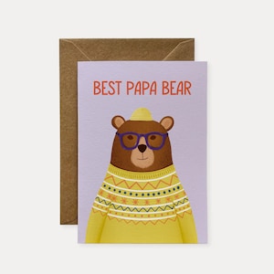 Tarjeta de papá oso, tarjeta de cumpleaños de papá, linda tarjeta del día del padre de la esposa, de la hija o del hijo / Tarjeta sin plástico, tarjeta en blanco