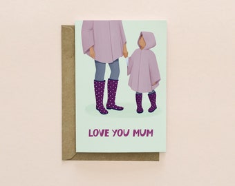 Love you mum card, mothers day card from daughter, mothers day card for wife, mummy mothers day card | Plastic free card, blank card