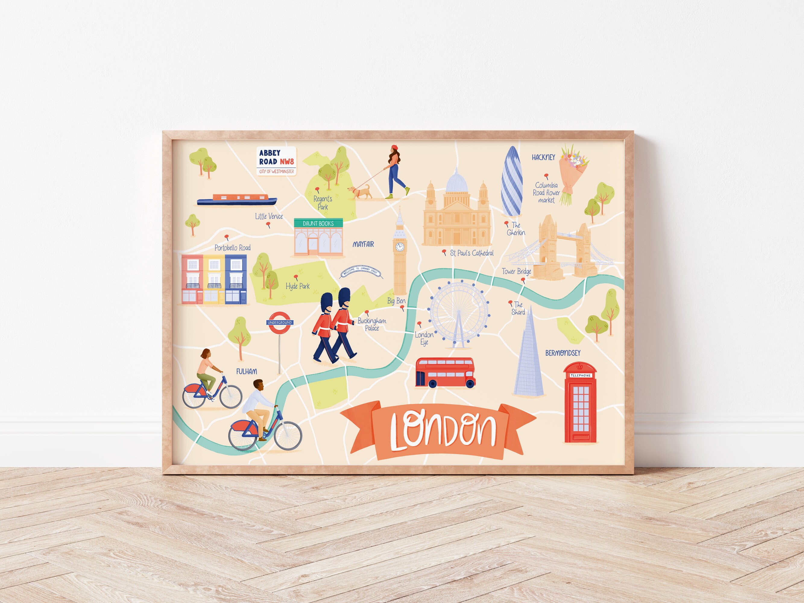 London Map Print Illustrated Map of London Travel Print City - Etsy