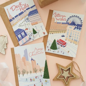 Travel Christmas card pack, Pack of 3 assorted cards, Holiday card set for traveler, Travel Christmas card set, plastic free card