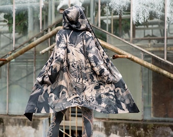 KEOP Mono Unisex Ink Art Assassin Coat: Hooded Cardigan Jacket