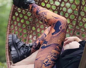 KEOP Rust Art Printed Leggings: High Waisted Crossover Yoga Pants