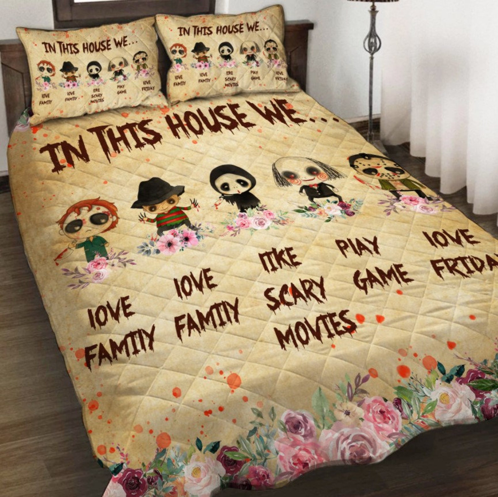 Horror Film Bedding Set In This House We Horror Friends Etsy