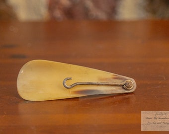 Antique Foldable bone button hook and shoehorn