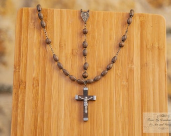 Vintage French Wooden Prayer Beads, Dark Wood Rosary Beads with Crucifix .