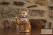 Vintage Novelty Pearlescent Lucky Cat Teapot with floral detailing