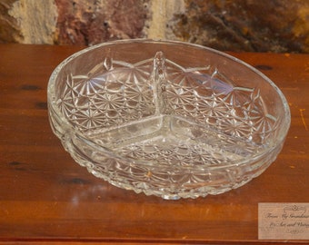 Vintage Cut Glass Sectional Snack Tray, Buffet Dish, Glass Serving Platter, Cut Glass Dish
