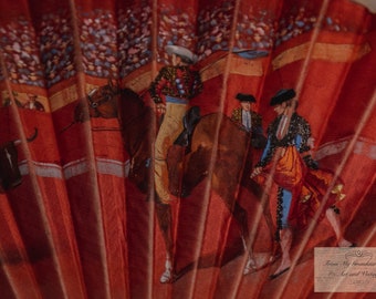 RARE Antique flamenco, spanish bullfight fan with original tassel on silk and rosewood