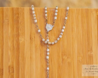 Vintage Children's French Glass Prayer Beads, Rosary Beads with Crucifix .