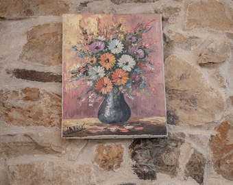 French Vintage Original Floral Still Life, 1970s Oil Painting SIGNED