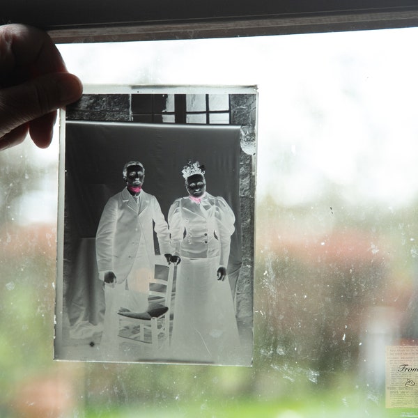 RARE french antique set of  large 3 glass negative photo plates featuring early 20th century portraits