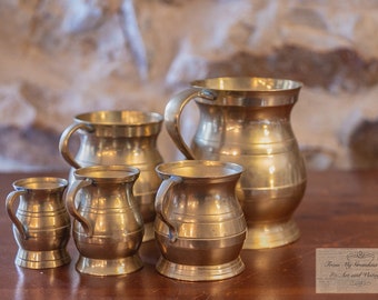 Vintage French Set of 5 Brass Measures Pouring cups