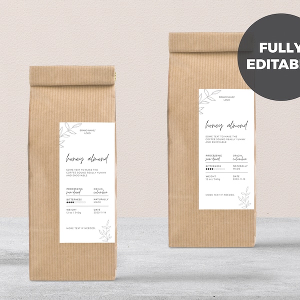 EDITABLE Coffee Tea Packaging Label | Printable | Packaging Template | Coffee Business | Pouch Packaging design | Paper Bag Packaging Design