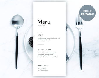 EDITABLE CUSTOM Menu Template | Christmas Dinner | Dinner Menu | Minimal Festive Menu | Meal Card Template | Printable Holiday Dinner Menu