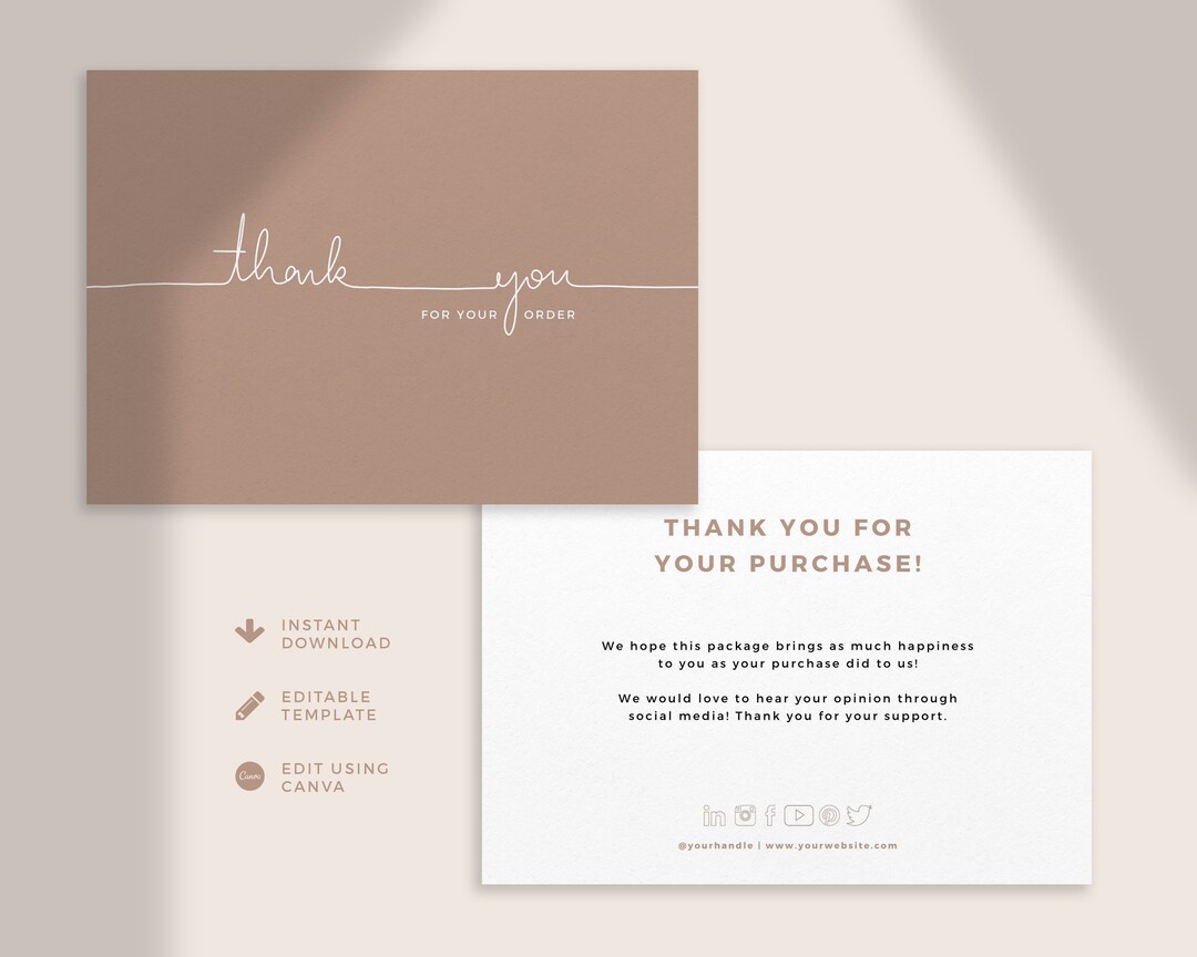 EDITABLE Thank You Card Printable Cute Card Thank You for Purchase ...