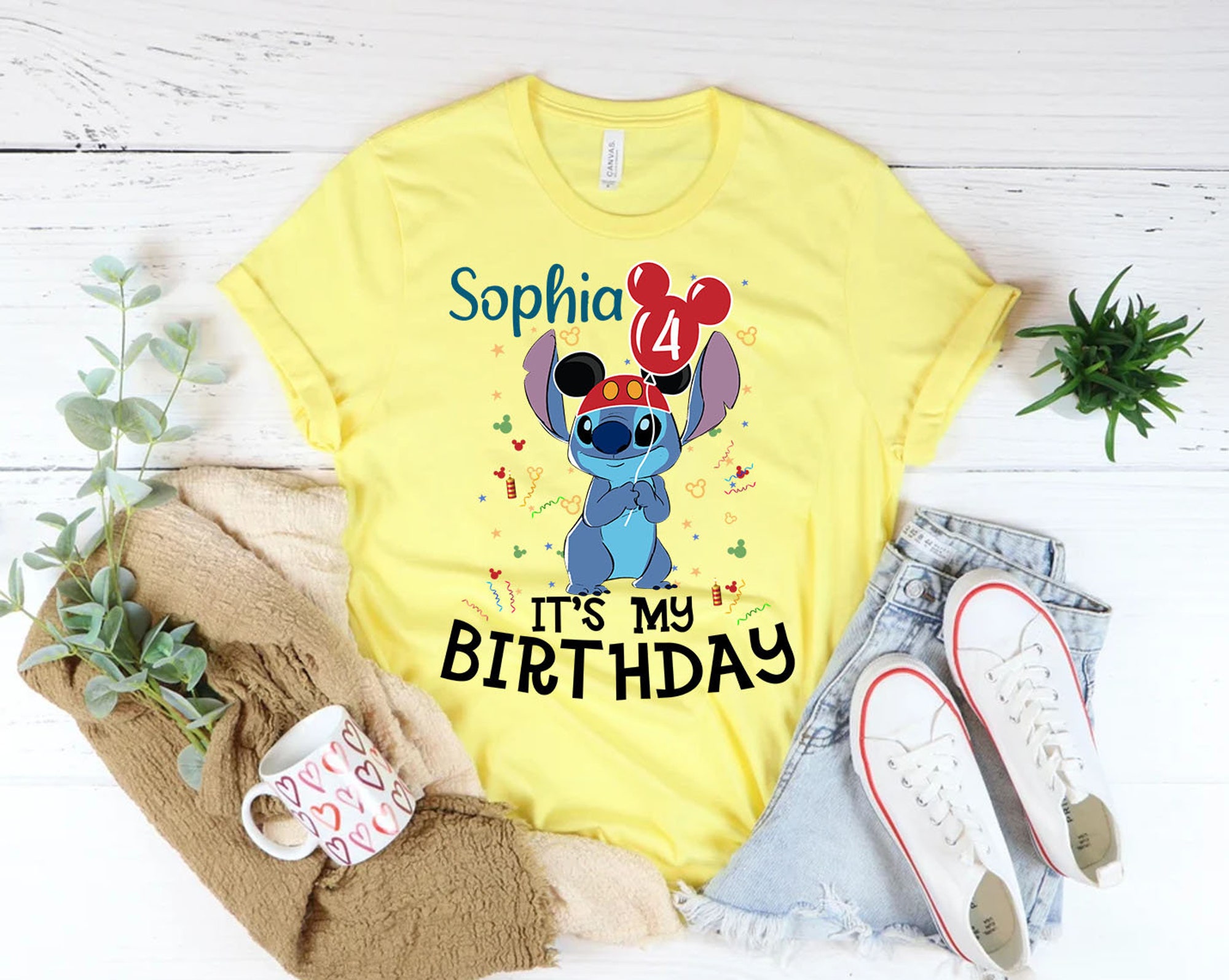 Discover It's My Birthday Stitch Disney Balloon Mickey Mouse Shirt