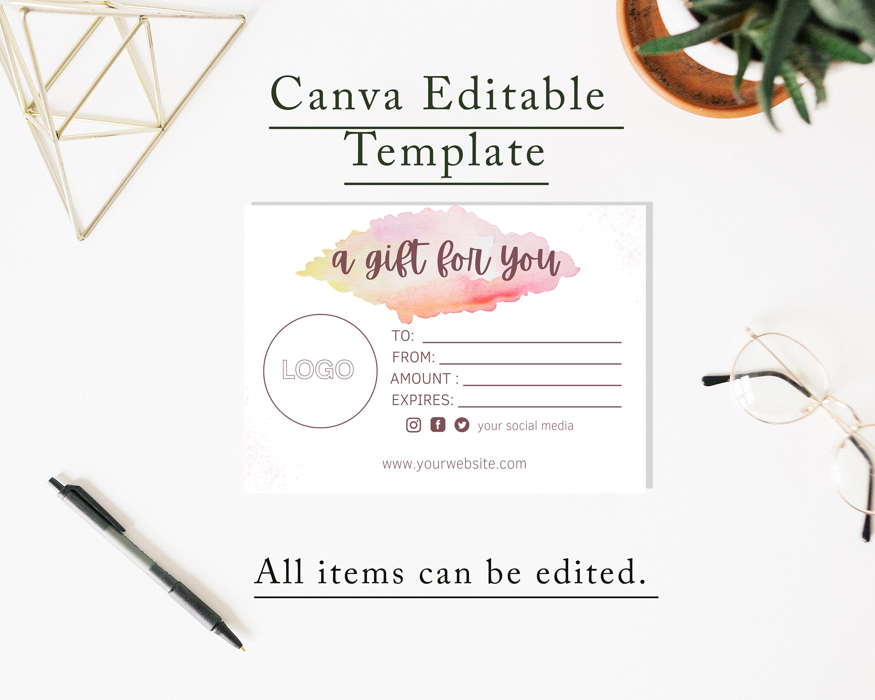 Fully Editable Gift Voucher Printable, A Gift for You Template, Gift ...