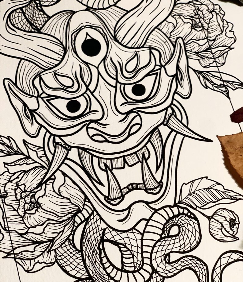Mask Line Work Japanese Mask. A4 Art Print - Etsy Canada