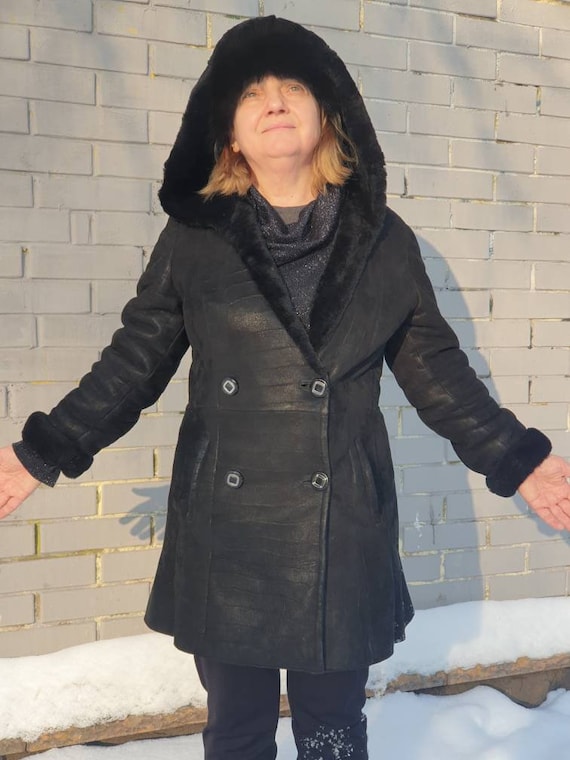 Womens Natural Sheepskin Shearling Coat sz M Warm