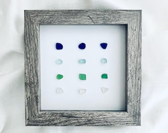 Arte ombré con vidrio marino: decoración costera enmarcada, arte para casas de playa