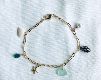 Seashell and Sea Glass Charm Bracelet | Beach Lover Bracelet