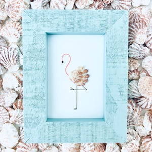 Muschel-Flamingo-Kunst: Gerahmte Küstendekoration, Geschenkidee fürs Strandhaus