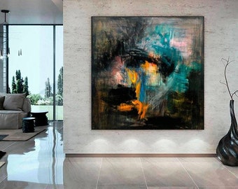 Original Hand-Painted Abstract Oil Painting – Modern Textured Canvas Wall Art for Living Room, Bedroom, and Office Decor