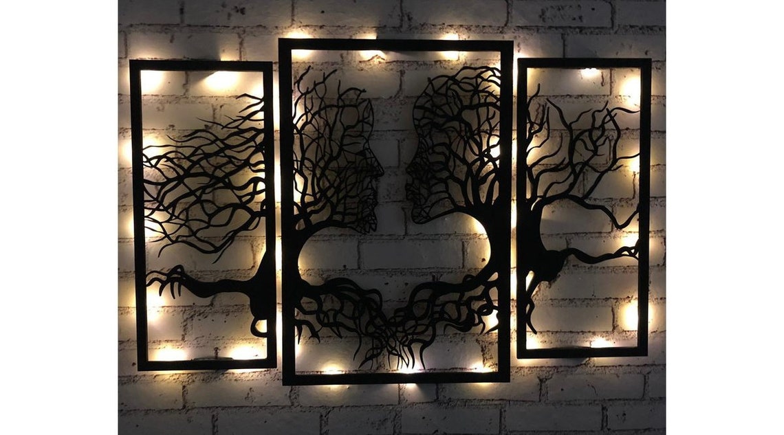 Wood Art Wooden Wall Art Led Light Metal Wall Art Wal Etsy