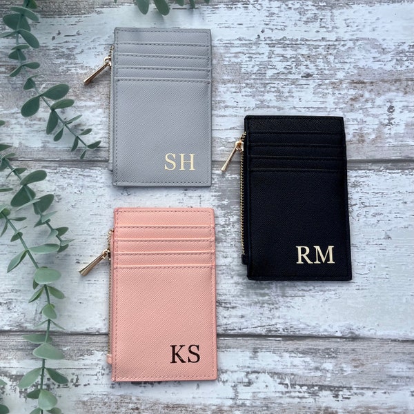 Personalised card holder coin purse, monogram purse, personalised purse, custom zip wallet, gift for her, gift for him, bridesmaid gift