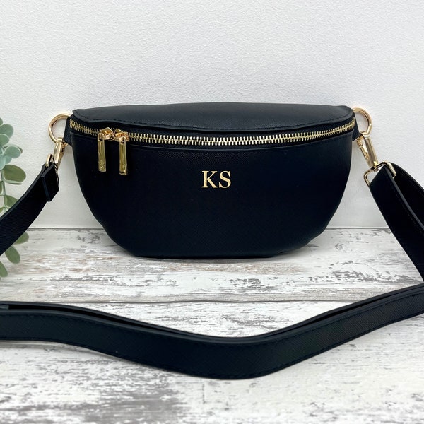 Personalised bum bag, crossbody waist bag with initials, custom festival holiday travel bag, fanny pack, birthday present gift for her
