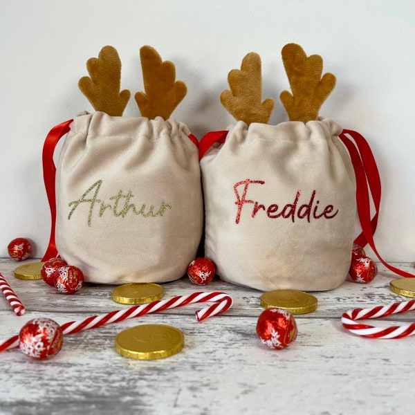 Personalised Christmas reindeer treat and gift bag, Christmas Eve box filler, Christmas gift for children