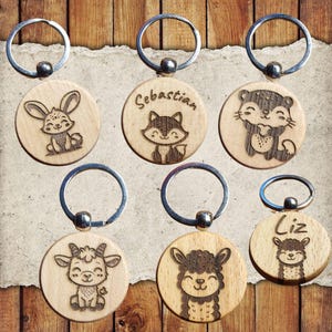 Personalized keychain, cute animals, keychain, wood, engraving, alpaca, children, keychain, gift, laser engraving