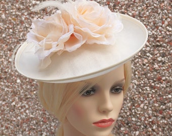 Ivory Occasion Hat with Flowers , Wedding Hat