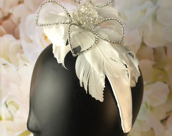 White Feather Headband- Wedding Headbands- Race Day Headband - Couture White Wedding Fascinator