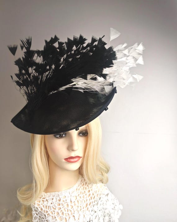 Black Beaded Feather Fascinator - Headwear Xinwanna Beads Decor Dot Print Metal Clip Fascinator Hat  main image 4