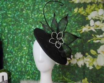 Black Fascinator Hat , Hatinator Wedding Races, Black Headpiece Ascot Statement Hat