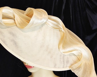 Ivory Hat Wide Brim Silk Abaca Design Hat, Mother of the Bride Hat, , Wedding Hat, Occasion Hat, Royal Ascot Hat