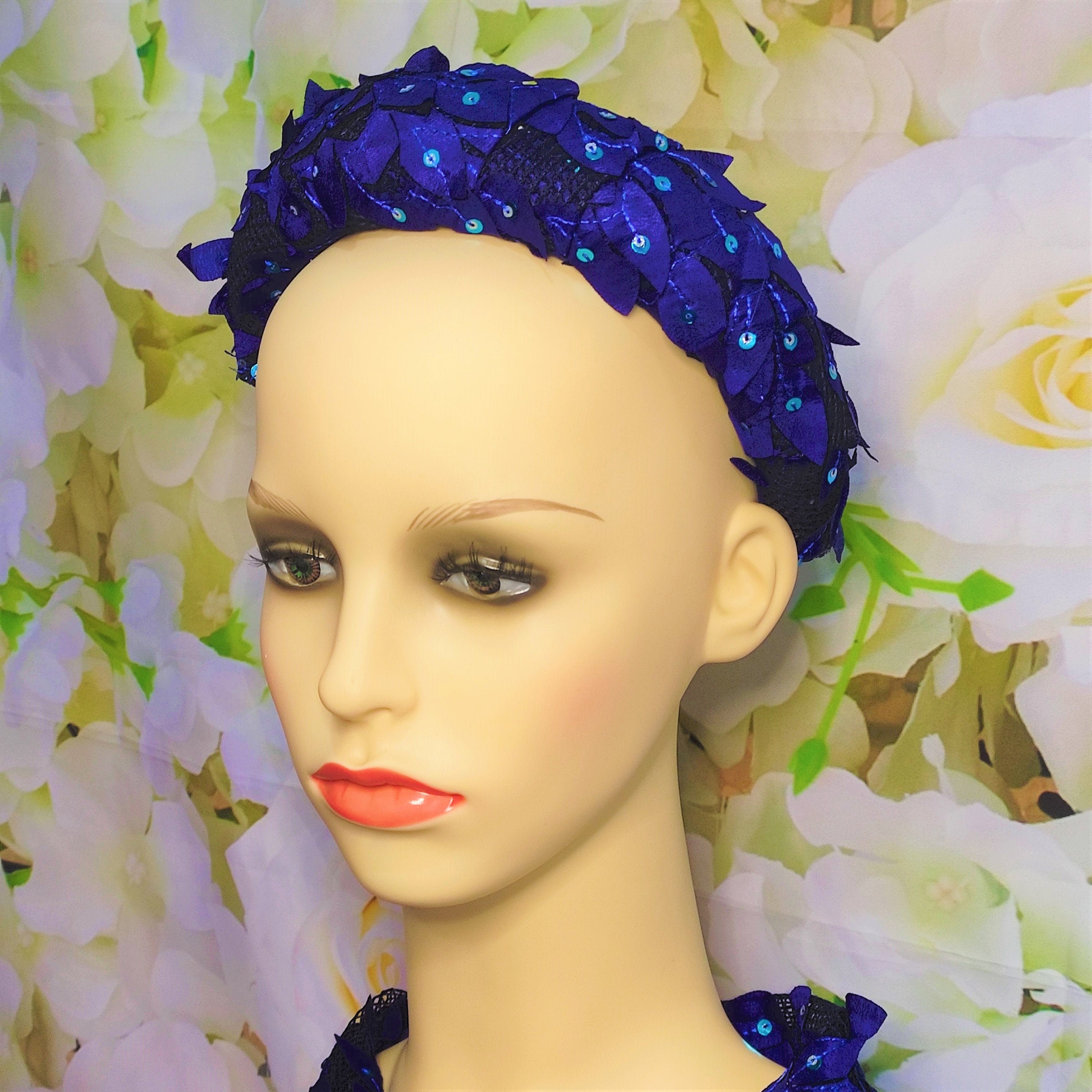 Padded Bandeau / Blue Headband / Padded headband blue Lace Etsy