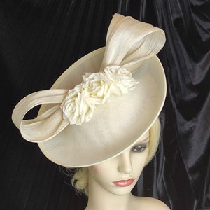 Ivory Hat Silk Abaca Bow and Roses- Mother of the Bride Hat, Kentucky derby Hat, Wedding Hat, Occasion Hat, Wedding Hat
