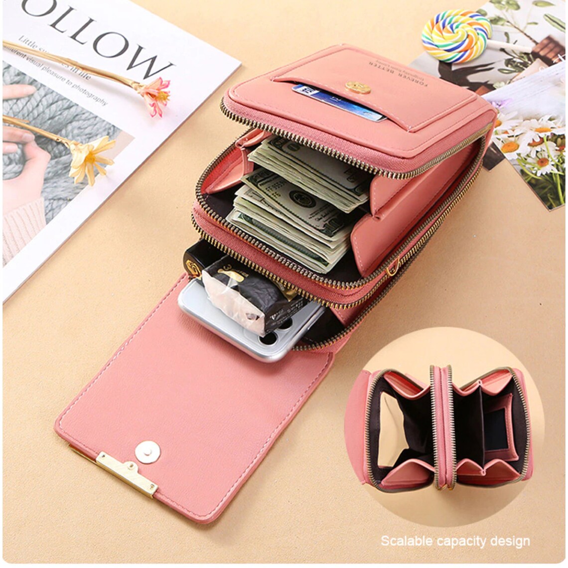 Slim Crossbody Mobile Phone Bag Vegan Leather Pouch Phone Etsy